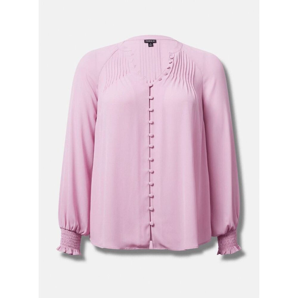Torrid Georgette Light Pink Smocked Blouson Sleeve Blouse Size 0 Large - Picture 10 of 10